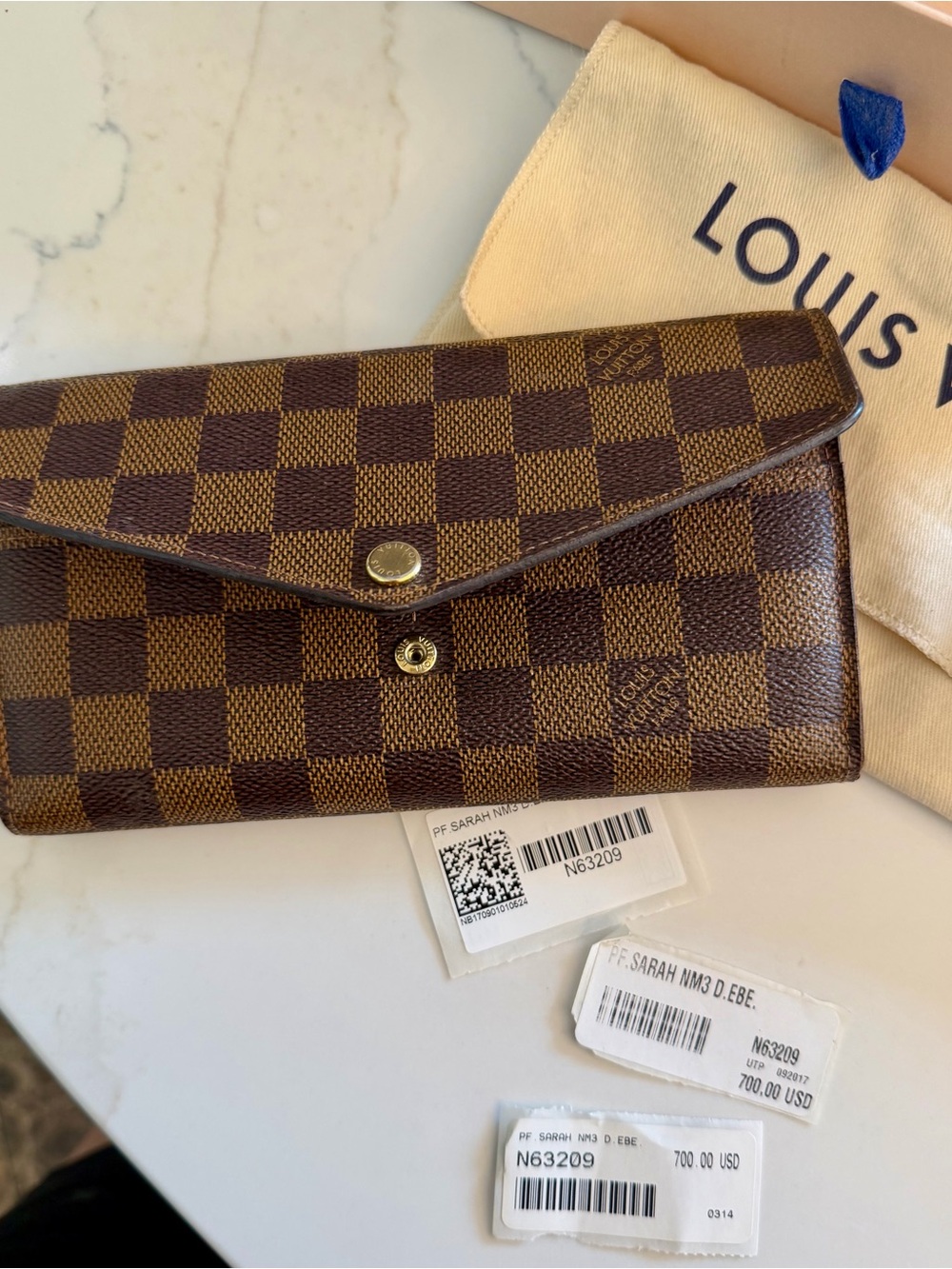 Louis Vuitton Brown Damier Ebene Sarah Wallet - Picture 10 of 10